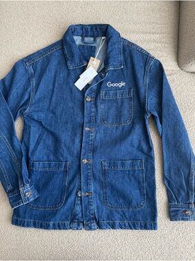 Google Blue Denim Shirt Jacket with Logo a Size Small